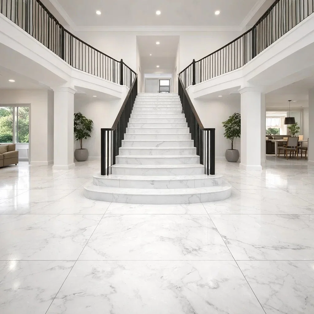 Bianca_Carrara_Gentle_XL_White_Marble_Effect_1200x1200mm_Polished_Porcelain_Floor_Tile_in_Home_Entrance_1200x1200